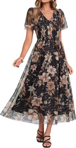 Simplee Womens Wedding Guest Floral Maxi Dress Summer Casual Flowy Smocked V Neck Boho Cocktail Dresses 2026 in Saudi Arabia