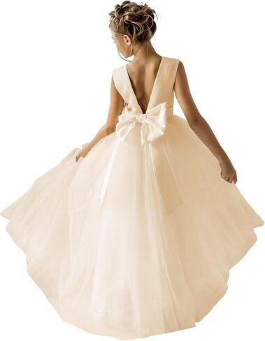 Sleeveless Flower Girls Dress for Wedding Pageant Dresses Satin Tulle A Line Birthday Party Dresses in Kuwait