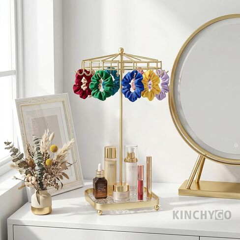 Rotating Necklace Holder Golden Metal Jewelry Stand Organizer With Acrylic Storage Base Gift for Women in Saudi Arabia