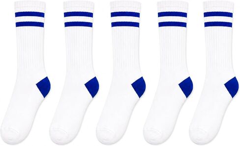 5 Pairs Retro Striped Crew Socks for Women Men, Vintage Sport Varsity Socks for Sneakers in Kuwait