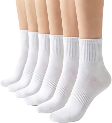 Women Socks Soft Cotton Calf Socks Breathable Above Ankle Socks for Casual Outdoor Sports 6 Pairs Size 5-9 in Kuwait