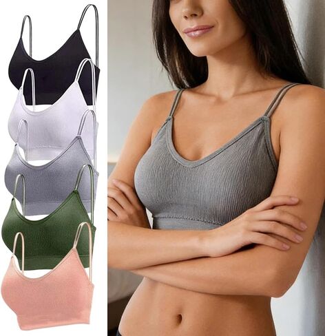5 Pack V-Neck Camisole Bras, Women's Casual Sleep Bras, Suitable for Everyday Wear in Kuwait