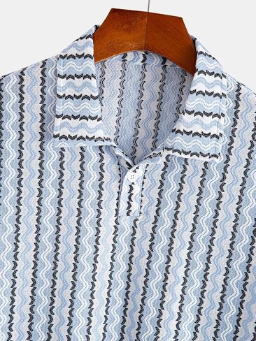 Men's Striped Jacquard Polo Shirt & Linen Feel Shorts Set 2 Piece Casual Summer Beach Outfits in Kuwait