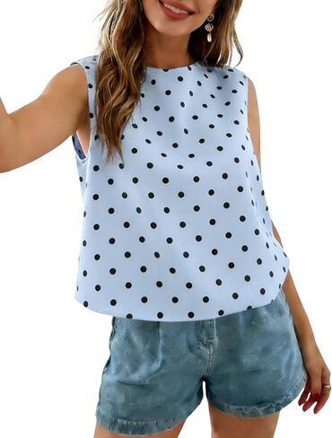 Xiaoxuemeng Womens Polka Dot Top Sleeveless Tank Tops Crewneck Casual Summer Blouse with Bow Tie in Saudi Arabia