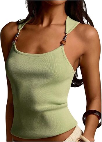 Verdusa Women's Beaded Tank Tops Sleeveless Going Out Crop Tank Tops Boho Chic Clothing in Kuwait