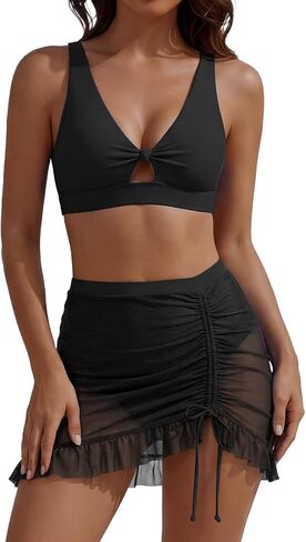 MIKETAI Womens High Wasited Bikini Sets Tummy Control Swimsuits Mesh Swim Skirt Two Piece Bathing Suits in Saudi Arabia