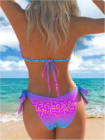 SOLY HUX Women's Leopard Bikini Swimsuits Halter Tie Side Bathing Suits Beach Resort Swimwear in Kuwait