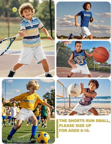 Boys Basketball Shorts Mesh Athletic Soccer Running Sports Shorts Quick Dry Fit Active Gym Shorts with Pockets for Teen Youth White 10-12 Years in Saudi Arabia