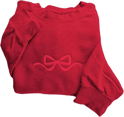 Milumia Women's Cute Bow Embroidered Graphic Sweatshirt Crewneck Long Sleeve Pullover Tops in Kuwait