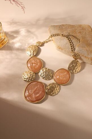 Chunky Gold Statement Necklace for Women, Elegant Bubble Necklace, Bold Irregular Geometric Hammered Bib Necklace Jewelry Adjustable in Saudi Arabia
