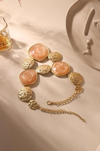 Chunky Gold Statement Necklace for Women, Elegant Bubble Necklace, Bold Irregular Geometric Hammered Bib Necklace Jewelry Adjustable in Saudi Arabia