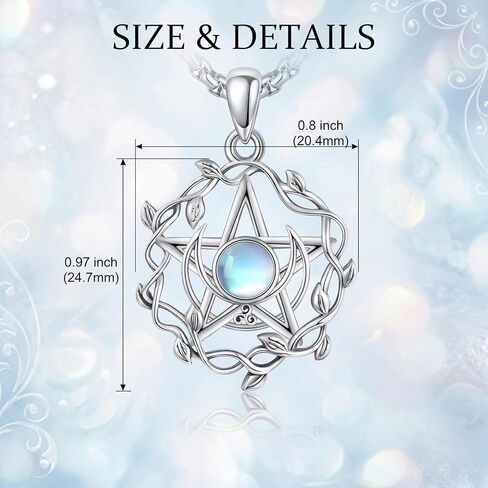 Pentagram Pentacle Necklace Moonstone Pentagram Pentacle Pendant Necklace 18K White Gold Plating with Oxidation Process Witches Knot Jewelry for Women in Saudi Arabia