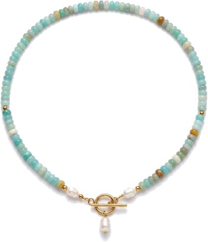 Turquoise Beaded Necklace for Women Pearl Toggle Clasp Choker Necklace Handmade Stone Bead Necklace Dainty Summer Beach Jewelry in Kuwait