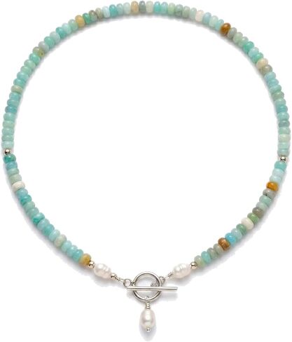 Turquoise Beaded Necklace for Women Pearl Toggle Clasp Choker Necklace Handmade Stone Bead Necklace Dainty Summer Beach Jewelry in Kuwait