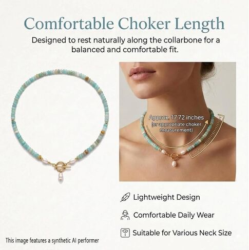 Turquoise Beaded Necklace for Women Pearl Toggle Clasp Choker Necklace Handmade Stone Bead Necklace Dainty Summer Beach Jewelry in Kuwait