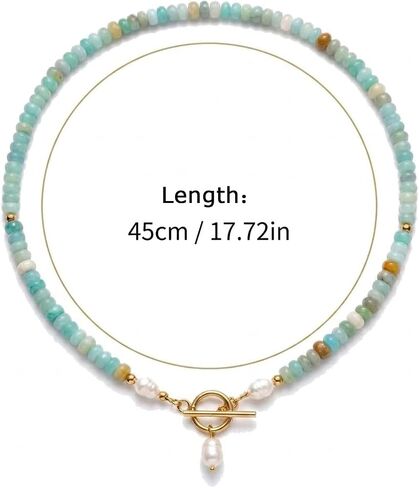 Turquoise Beaded Necklace for Women Pearl Toggle Clasp Choker Necklace Handmade Stone Bead Necklace Dainty Summer Beach Jewelry in Kuwait