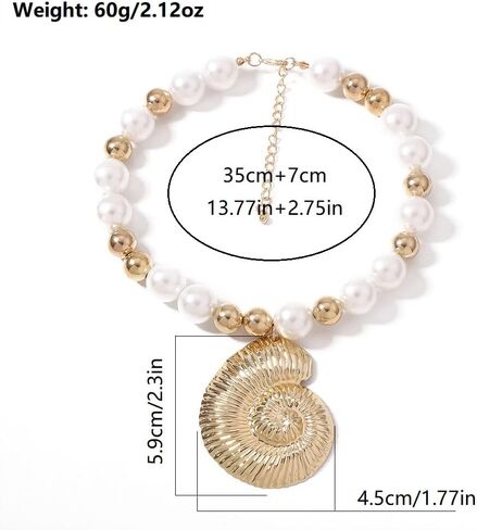 Chunky 14K Gold Pearl Conch Statement Necklace Exaggerated Large Round Balls Beaded Choker Seashell Collar Necklace Dainty Beach Ocean Jewelry for Women in Saudi Arabia