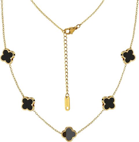 Four Leaf Clover Necklace 18K Gold Plated Necklaces for Women Lucky Flower Pendant Adjustable Link Chain Stainless Steel Dainty Trendy Simple Jewelry Gifts for Women in Saudi Arabia
