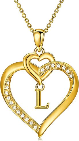 Mothers Day Gift 18K Gold Heart Initial A-Z Necklace for Women Letter Pendant Heart Necklace Initials Jewelry Gifts in Saudi Arabia