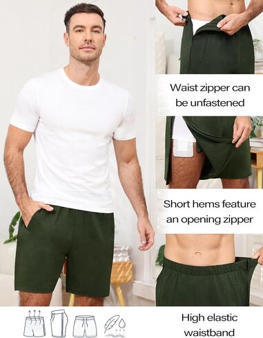 One-Hand Dual Zipper Mens Tear Away Shorts, Open Side Adaptive Shorts, Easy Dressing for Surgery, Rehab & Elderly Care in Kuwait