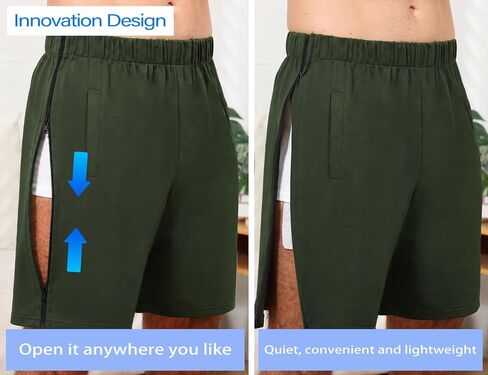 One-Hand Dual Zipper Mens Tear Away Shorts, Open Side Adaptive Shorts, Easy Dressing for Surgery, Rehab & Elderly Care in Kuwait