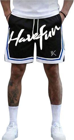 VIPWOLF Men's Graphic Basketball Shorts Y2k Baggy Streetwear Elastic Waist Drawstring Gym Workout Summer Casual Track Shorts in Kuwait
