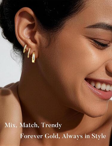 Turandoss Gold Earrings for Women, 14K Gold Plated Chunky Hoop Earrings Hypoallergenic Cartilage Huggie Hoops Earrings Stacks for Multiple Piercings Earrings for Women Jewelry in Kuwait