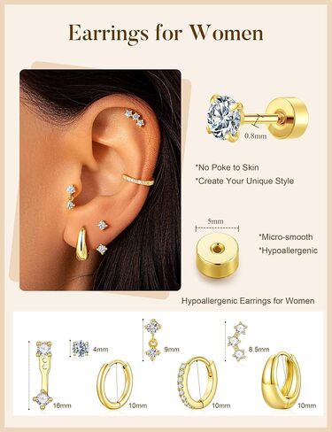 Turandoss Gold Earrings for Women, 14K Gold Plated Chunky Hoop Earrings Hypoallergenic Cartilage Huggie Hoops Earrings Stacks for Multiple Piercings Earrings for Women Jewelry in Kuwait