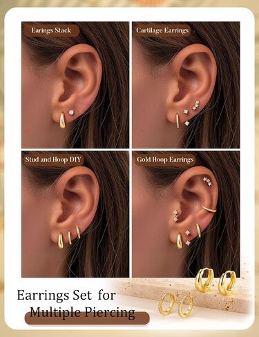 Turandoss Gold Earrings for Women, 14K Gold Plated Chunky Hoop Earrings Hypoallergenic Cartilage Huggie Hoops Earrings Stacks for Multiple Piercings Earrings for Women Jewelry in Kuwait