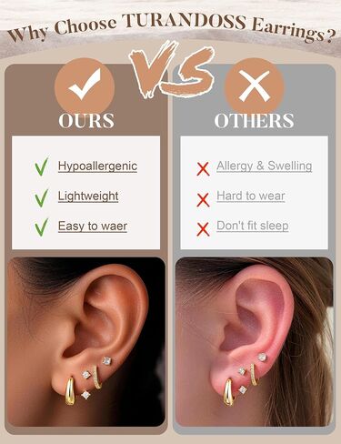 Turandoss Gold Earrings for Women, 14K Gold Plated Chunky Hoop Earrings Hypoallergenic Cartilage Huggie Hoops Earrings Stacks for Multiple Piercings Earrings for Women Jewelry in Kuwait