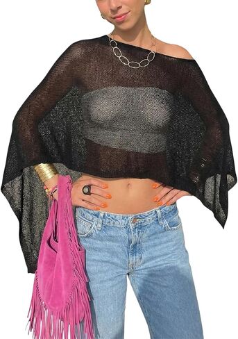 Women Sheer Poncho Top Crochet Mesh Beach Cover Up See Through Shawl Summer Shrug Festival Vacation in Saudi Arabia