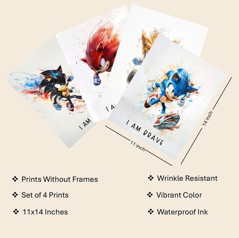 AllNurseryPrints Hedgehog Poster Set 4-Pack Wall Art for Kids Bedroom - Hedgehog Room Decor, Watercolor Wall Art, Hedge hog Room Decor For Kids, Fun Wall Decor for Boys and Girls (11x14", Unframed) in Kuwait