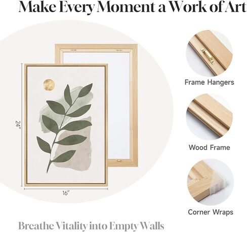 Large Framed Boho Sage Green Abstract Wall Art for Living Room, 3 Piece Leaf Botanical Canvas Artworks Decor, Minimalist Geometric Beige Gold Painting Prints for Dining Room Bedroom Office 16x24 Inch in Saudi Arabia