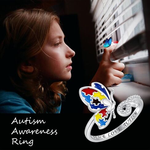 Autism Ring Sterling Silver Autism Awareness Ring for Women Puzzle Piece Ring Autism Jewelry Gift Strength for Adhd Autistic Mom in Saudi Arabia