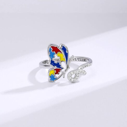 Autism Ring Sterling Silver Autism Awareness Ring for Women Puzzle Piece Ring Autism Jewelry Gift Strength for Adhd Autistic Mom in Saudi Arabia