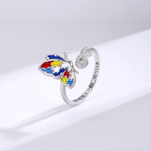 Autism Ring Sterling Silver Autism Awareness Ring for Women Puzzle Piece Ring Autism Jewelry Gift Strength for Adhd Autistic Mom in Saudi Arabia