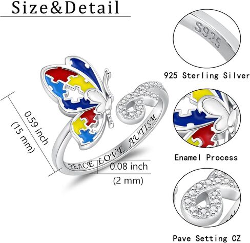 Autism Ring Sterling Silver Autism Awareness Ring for Women Puzzle Piece Ring Autism Jewelry Gift Strength for Adhd Autistic Mom in Saudi Arabia