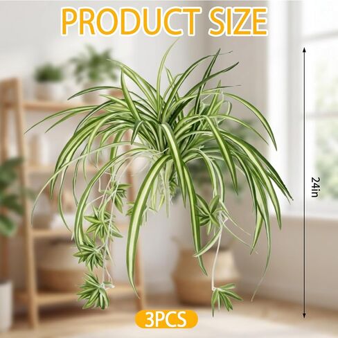 Spider Plants Live House Plants, Set of 3 Artificial Silk Spider Plants with Golden Edges, No Maintenance Required Indoor Decor, Realistic Faux Spider Plant Arrangement for Home and Office in Saudi Arabia