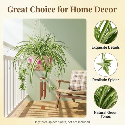 Spider Plants Live House Plants, Set of 3 Artificial Silk Spider Plants with Golden Edges, No Maintenance Required Indoor Decor, Realistic Faux Spider Plant Arrangement for Home and Office in Saudi Arabia