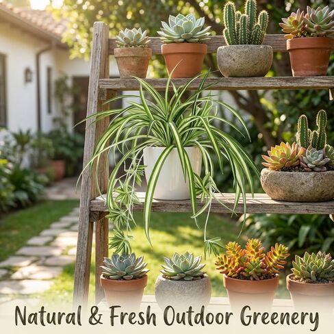 Spider Plants Live House Plants, Set of 3 Artificial Silk Spider Plants with Golden Edges, No Maintenance Required Indoor Decor, Realistic Faux Spider Plant Arrangement for Home and Office in Saudi Arabia