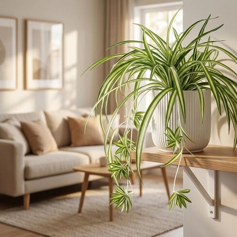 Spider Plants Live House Plants, Set of 3 Artificial Silk Spider Plants with Golden Edges, No Maintenance Required Indoor Decor, Realistic Faux Spider Plant Arrangement for Home and Office in Saudi Arabia