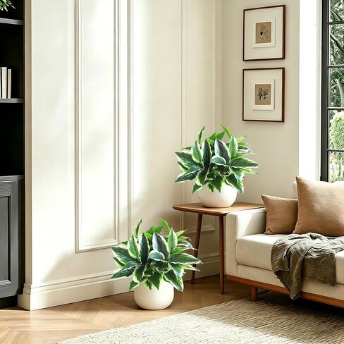 Artificial Plants Outdoor Fake Hostas, 4PCS Realistic Faux Plants Corner Decoration, Plastic Outdoor Greenery Plants UV Resistant Fake Plants Outside Indoor for Porch Office Yard Garden Décor in Saudi Arabia