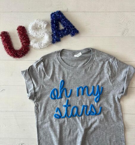 Oh My Stars Shirt Women, Patriotic Graphic Tee, Blue Script Fourth of July T-Shirt, Cute USA Summer Top, Casual Americana Outfit in Saudi Arabia