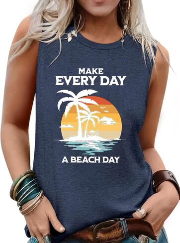 Womens Tank Tops Summer Sleeveless Tank Top Beach Vacation Tops Loose Running Athletic T-Shirt in Saudi Arabia