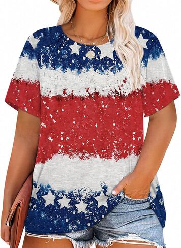 Plus Size American Flag Shirts for Women Funny 4th of July T Shirt Stars Stripes Print Patriotic Tee Tops 2x-5x in Kuwait