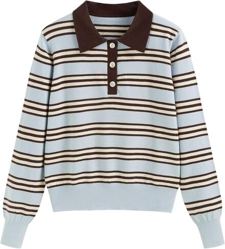 CIDER Knit Striped Polo Neck Long Sleeve Oversized Top in Kuwait