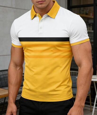 Men's Performance Polo Shirt Moisture Wicking, Retro Striped Design for Golf, Casual & Work in Kuwait