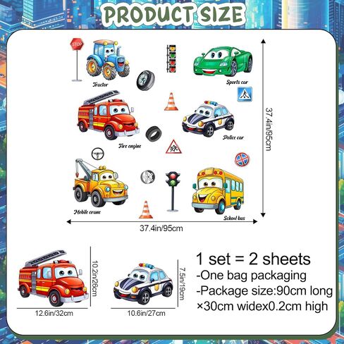 LiveGallery Cartoon Car Wall Stickers - Removable DIY Vehicle Traffic Sign Wall Decals, Peel and Stick Wall Art Murals Kids Car Wall Decor for Boys Girls Teens Bedroom Nursery Classroom Playroom in Kuwait