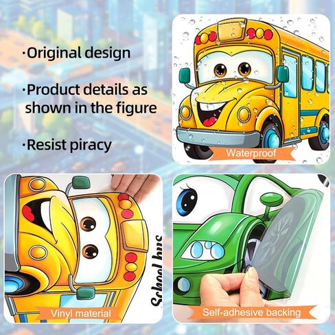 LiveGallery Cartoon Car Wall Stickers - Removable DIY Vehicle Traffic Sign Wall Decals, Peel and Stick Wall Art Murals Kids Car Wall Decor for Boys Girls Teens Bedroom Nursery Classroom Playroom in Kuwait