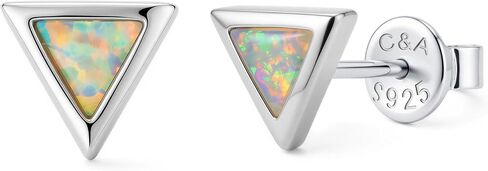 CHIC & ARTSY 925 Sterling Silver Triangle Stud Earrings, 18K Gold-Plated Hypoallergenic Earrings with Synthetic Opal/Cat's Eye/Abalone Shell for Women in Kuwait
